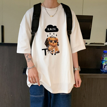 Cang stone tree cotton short sleeve T-shirt men summer 2021 New Wild casual loose white print coat tide