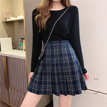 jk plaid pleated skirt skirt womens size fat mm elastic high-waisted plaid skirt short skirt spring and summer