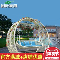 Courtyard Autumn Thousands Outdoor Rattan of Hanging Chair Outdoor Aluminum Alloy Double Trio Swing Autumn Thousands Home Villa Garden Rocking Chair