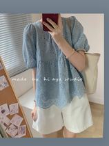 Age-reducing small shirt foreign-style covering belly lace is very fairy hollow top summer doll shirt small woman leisure art
