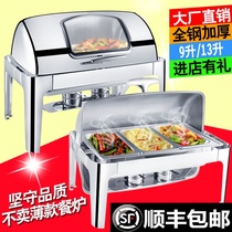  Thickened stainless steel buffet stove Electric heating hotel rectangular clamshell visual Buffy stove Breakfast insulation stove