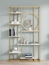 Golden art type floor-to-ceiling bookshelf Living room Wrought iron shelf partition Light luxury metal shelf Office display rack