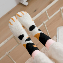 Plush Coral Suede Socks Woman Midbarrel Socks Autumn Winter Cat Paw Meat Cushion Home Socks Cute Thickened Floor Socks Sleep Socks