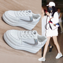 Small white shoes women shoes 2022 spring new Korean version 100 hitch in summer genuine leather inner heightening net red bursting with thick bottom pine pastry shoes