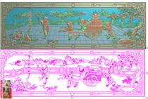 Boy sofa bed Baizi Zicai Jin Bao Tong Layuan Baoyi Shou Peach Backboard Carved Sculpture Relief Figure Grayscale