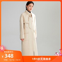 LILY winter new womens wool double-sided herringbone pattern long woolen coat 119420F1514