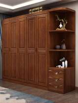 Walnut wardrobe modern simple home bedroom four door wardrobe Chinese all solid wood wardrobe storage combination