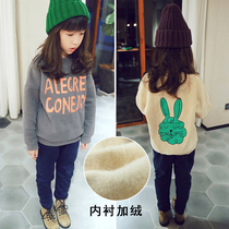 Girls sweater plus fleece 2022 new winter clothes girls foreign style pullover thickened warm top 12-15 years old trend