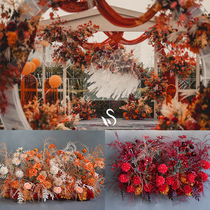 Wedding stage decorated with flower-flower-flower flower line flower rows T wedding simulation flower