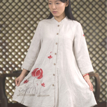 Ciyuan hand-painted cotton linen clothing original national style retro literary womens shirt A swing top YZS700-1