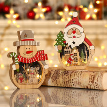 New Christmas decorations LED glowing Santa Claus wooden ornaments hotel window layout Christmas gifts