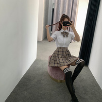 jk uniform female summer basic student long sleeve white shirt plaid pleated skirt set college style school uniform class uniform