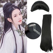 Xinyi ancient costume straight hair shape new wig set high temperature silk Hanfu hair bun hairpin crescent moon bag hair hairpin