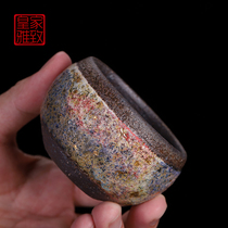 Royal elegant rock mine coarse pottery tea cup pure handmade old rock mud wood burning tea set Master Cup museum collection same model