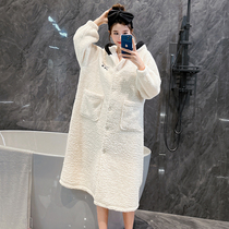 Pajamas womens autumn and winter cute panda hooded coral fleece plus velvet thickening and lengthening can be worn outside bathrobe pajamas