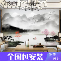 Simple new Chinese sofa TV background wall mural living room wall cloth abstract Zen wallpaper landscape wallpaper Ink ink