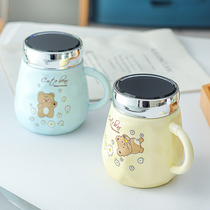 Creative cute cartoon ceramic mug with lid spoon large capacity water Cup childrens personality trend coffee cup tea cup