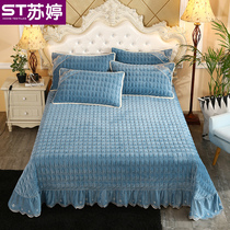  Crystal velvet bed cover three-piece quilted pad pad cotton thickened single-piece bed sheet Falai velvet tatami Kang bed cover fire Kang bed cover