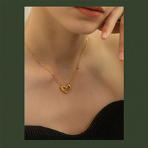 AIR-HORIZON HOLLOWED-OUT LOVING NECKLACE WOMAN SMALL CROWDDESIGN HEART-SHAPED LOCK BONE CHAIN TITANIUM STEEL NECK ACCESSORIES