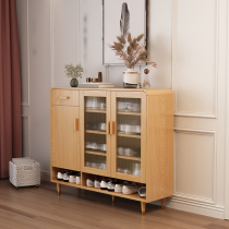 Home Doorway Shoe Cabinet Solid Wood Leg Glass Door Closet Door Hall Cabinet Minimalist Modern Living-room Xuanguan Storage Lockers
