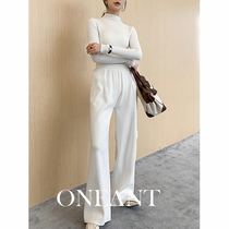 Cashmere wide leg pants women wear white knitted pants in autumn and winter wear white knitted pants high waist mopping and long wide leg wool pants