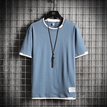 Mens short-sleeved T-shirt in summer with white trendy brand base shirt fashion ins cotton loose ice feel on clothes