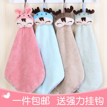 Coral velvet hand towel cloth hanging pineapple grid cartoon cute absorbent small handkerchief towel kitchen