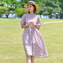 Lofan Poetry 2022 Summer New Real Silk Round Collar Skirt High-end Broken Flowers Big Plate Short Sleeve Mulberry Silk Dress Dress