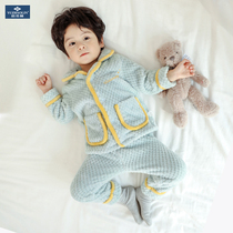 Yu Zhaolin Childrens flannel suit Boys home clothes Girls autumn and winter pajamas Baby coral velvet baby warm