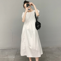 White bubble sleeve dress women 2021 summer new French loose skinny skirt gentle wind temperament Medium-length dress