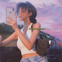 Vanya white hanging small vest woman summer sleeveless neck and sexy with a bottom V-navel short coat