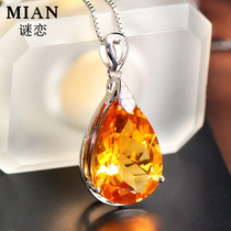 Natural yellow crystal pendant female 925 sterling silver atmospheric fashion crystal pendant necklace birthday gift high quality customization