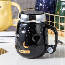 Starry Sky Mirror mug with lid spoon creative personality trend water Cup ceramic cup large capacity European coffee cup