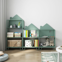 Childrens bookshelf shelf Floor storage cabinet bookcase Living room Simple small household Wrought iron house Nordic picture book rack