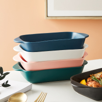 Household ceramic binaural baking tray baking cheese baked rice plate microwave oven special tableware Creative Square dish