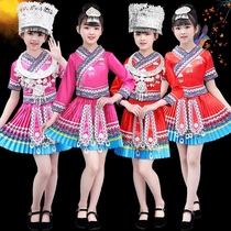 New Miao children cast to serve female soil family March Third Guangxi Zhuang Hulusi Show Clothing Yi ethnic clothing