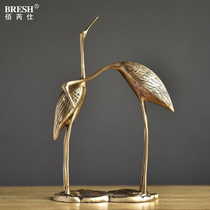 Total Copper Fairy Crane Creative Pendulum Piece Living Room TV Cabinet Xuan Guan Wine Cabinet Decorations Home Accessories Furnishing