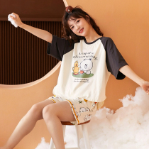(Brown Bear joint name) Fenteng cotton pajamas womens summer short-sleeved shorts cotton thin 2021 New Suit