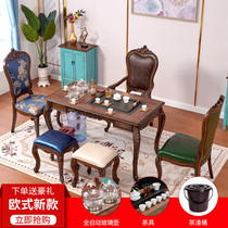 European tea table Household small tea table Kung Fu tea solid wood office furniture Living Room American balcony Tea table and chair combination