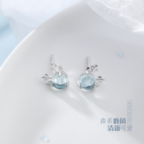 Deer Corner Crystal Ear Nail Female Brief Student Fresher Small Ear Nail Woman Small Cute Earnail Woman Pure Silver Anti-Allergy