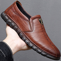 Mens leather shoes Inn 100 hitchhiking casual handmade soft leather shoes bursting with male shoes no shoelaces and no laces of laces