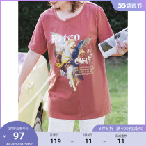 MSShe big code womens dress 2022 new summer fat mm printed irregular niche design with long short sleeve T-shirt