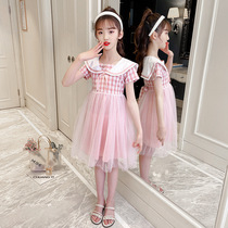 Next win girl dress 2021 summer new middle and big child foreign style mesh gauze puffy dress childrens lattice dress