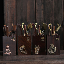 Tea ceremony Six gentlemen set Ebony solid wood Bamboo Kung Fu tea accessories Tea set Tea clip tea tray ornaments