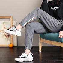 Plus velvet padded sweatpants womens autumn and winter loose casual pants gray lamb velvet pants warm cotton pants