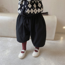 Girl Autumn Pants External Pants Korean Version New Products Neutral Pure Color Broadlegged Seven Pants Boy Casual Harun Pants Big Pocket Pants