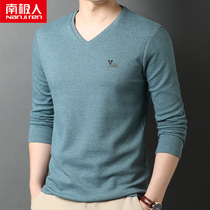 Antarctic People Spring Autumn Season Long Sleeve T-Shirt Male V Collar Slim style Fashion Beat Undershirt Men Casual Pure Color Chicken Hearts Collar Blouse