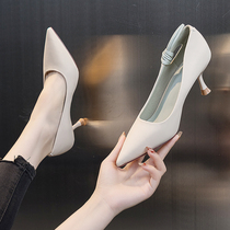 Fan-style high heel shoe woman fat foot wide fashion 100 hitch 2022 new summer fine heel with pointed shallow mouth single shoe