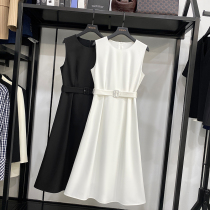 MRMW2021 summer new Korean version of round neck solid color sleeveless dress female temperament belt slim A- line dress