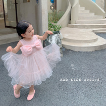Girl Pink Bow Tie Dress 2021 Xia Han Edition Woman Baby Sleeveless Vest Sequin Princess Gown Dress Damp